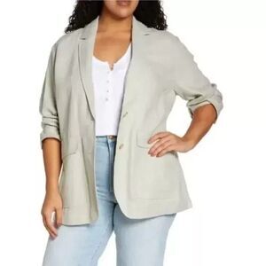 MADEWELL Women’s Medium Breezewoven Larsen Green Blazer Jacket Linen Lagenlook